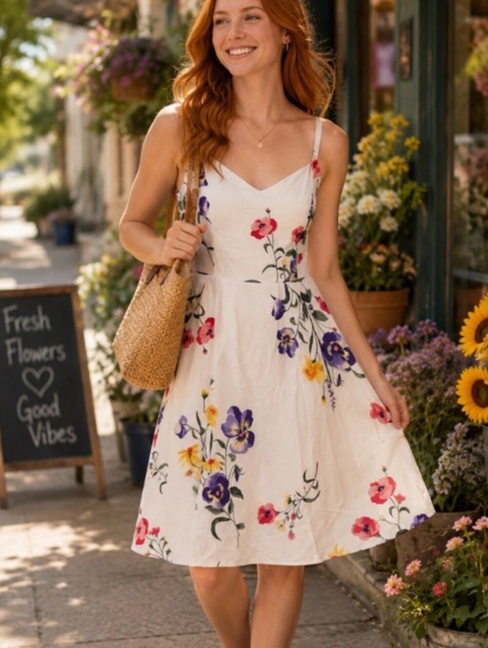 Old Navy Floral Spaghetti-Strap Sundress - White with Multicolor Blooms